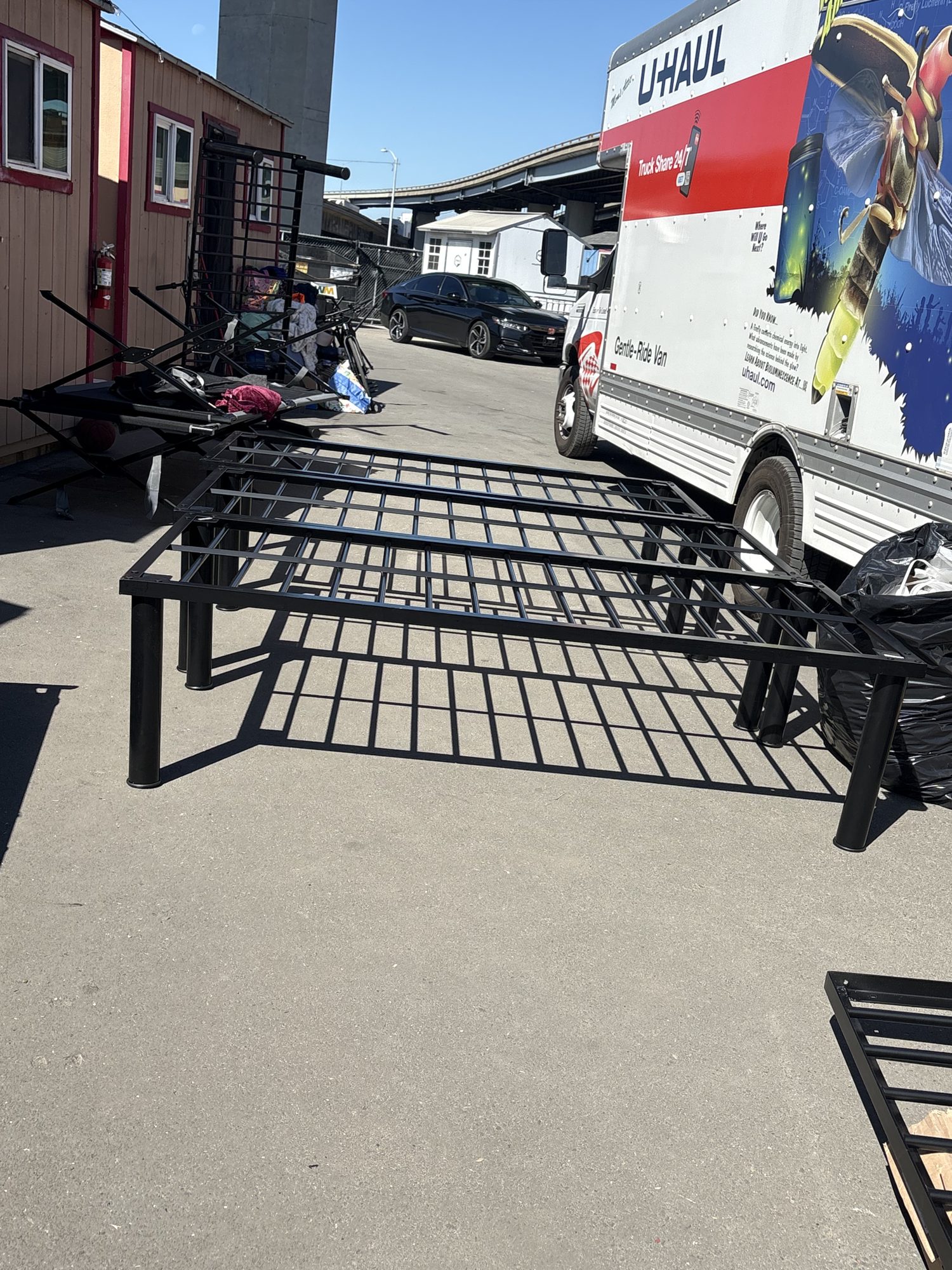 Assembled steel platform beds ready to set